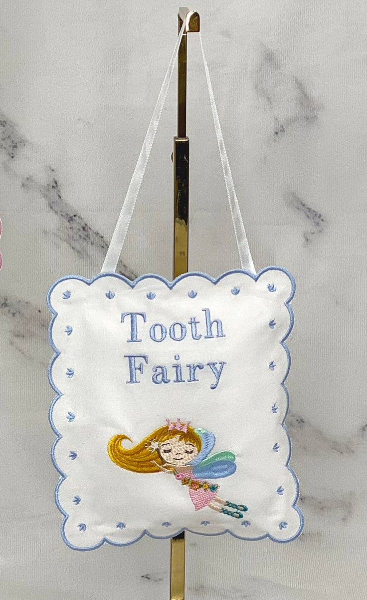 Blue Tooth Fairy Princess Hanging Sign Pillow