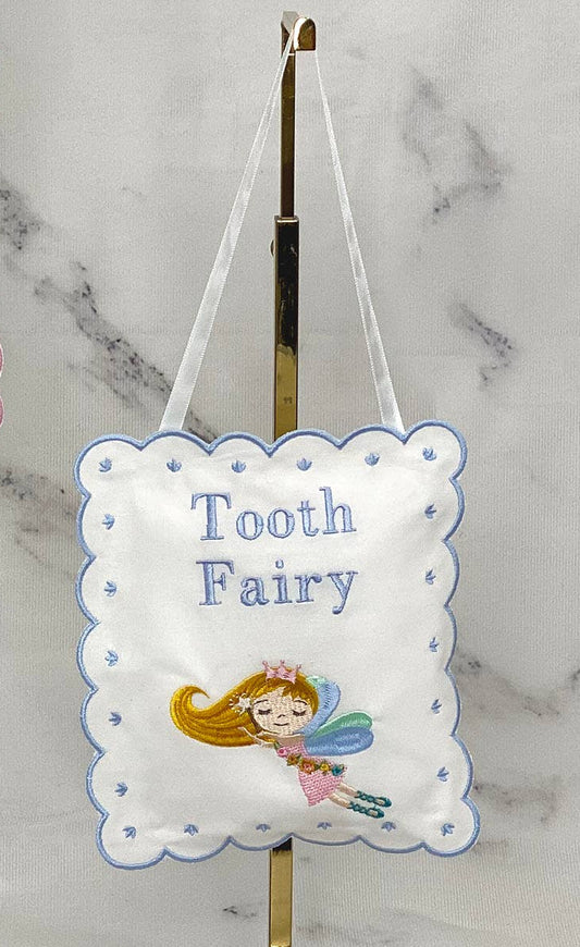 Blue Tooth Fairy Princess Hanging Sign Pillow