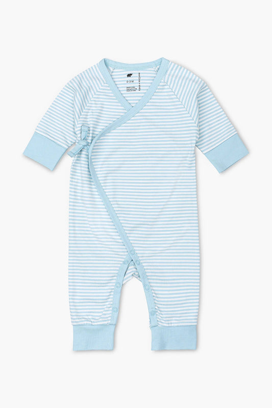 Organic Kimono Tie Romper - Blue French Stripe