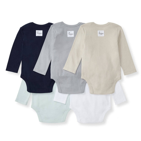 Solid Organic Long Sleeve Bodysuits 5 Pack - Midnight