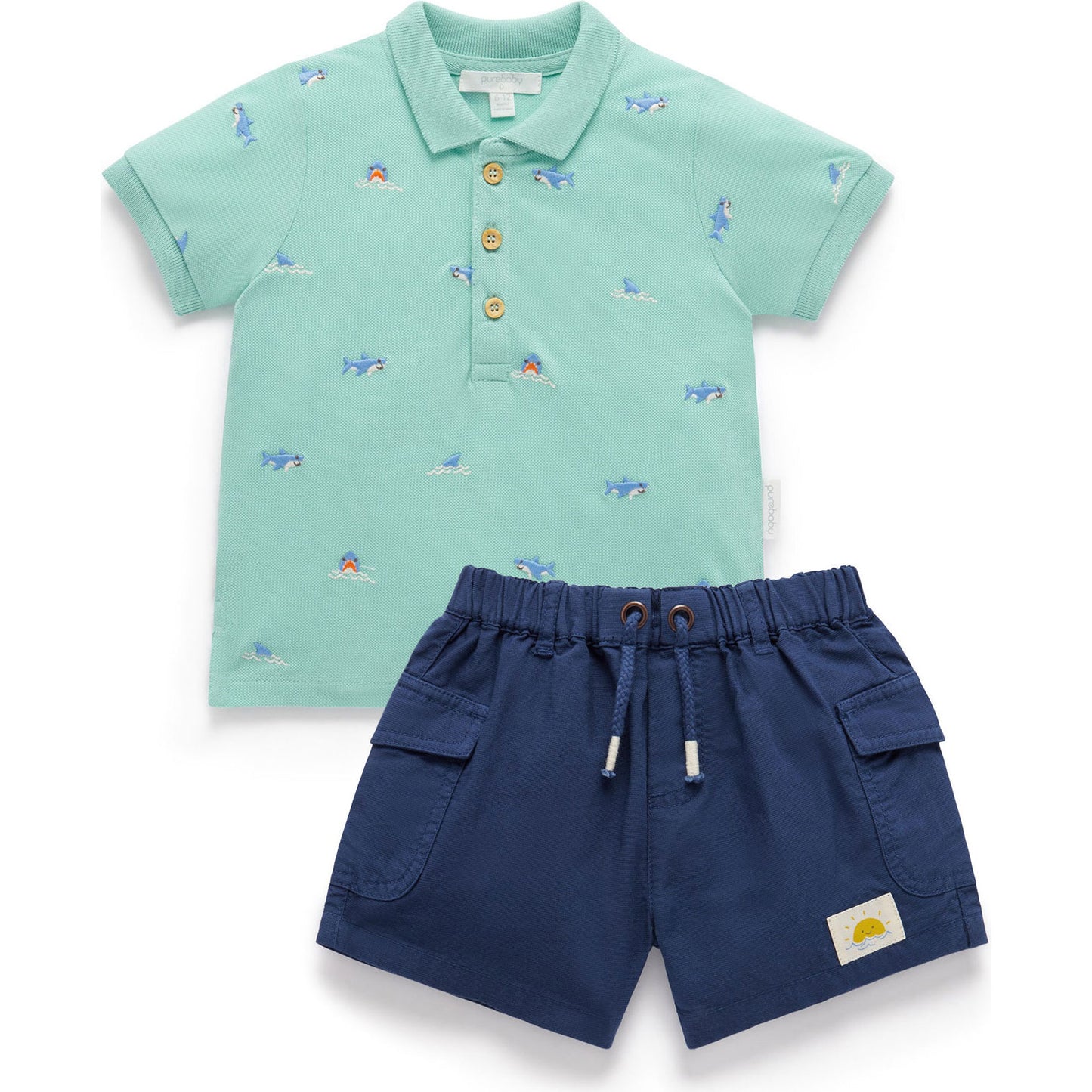 Organic Shark Polo Shirt & Shorts Set