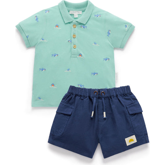 Organic Shark Polo Shirt & Shorts Set
