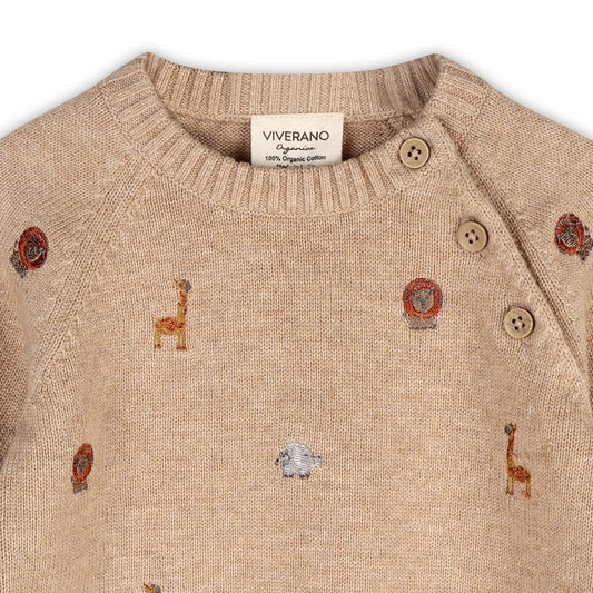 Organic Mini Safari Embroidered Raglan Sweater