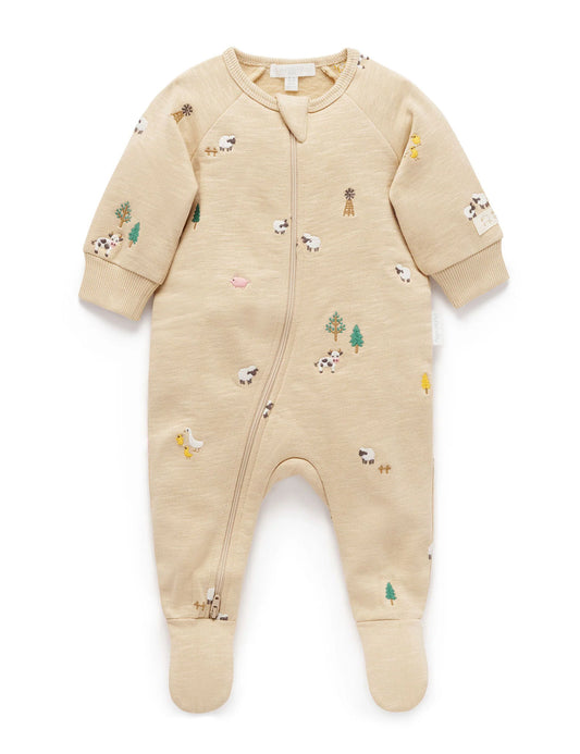 Organic Farm Friends Embroidered Fleece Footie