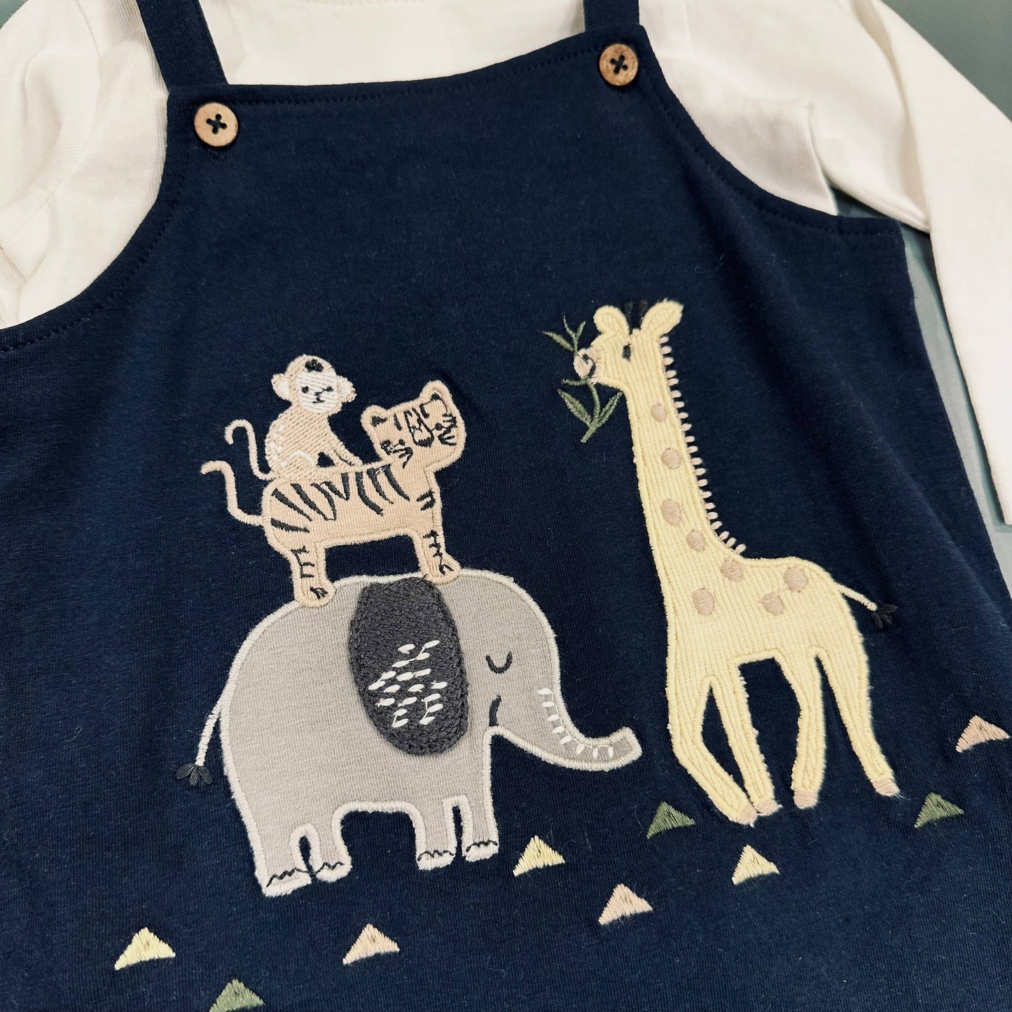 Organic Safari Embroidered Overalls Set