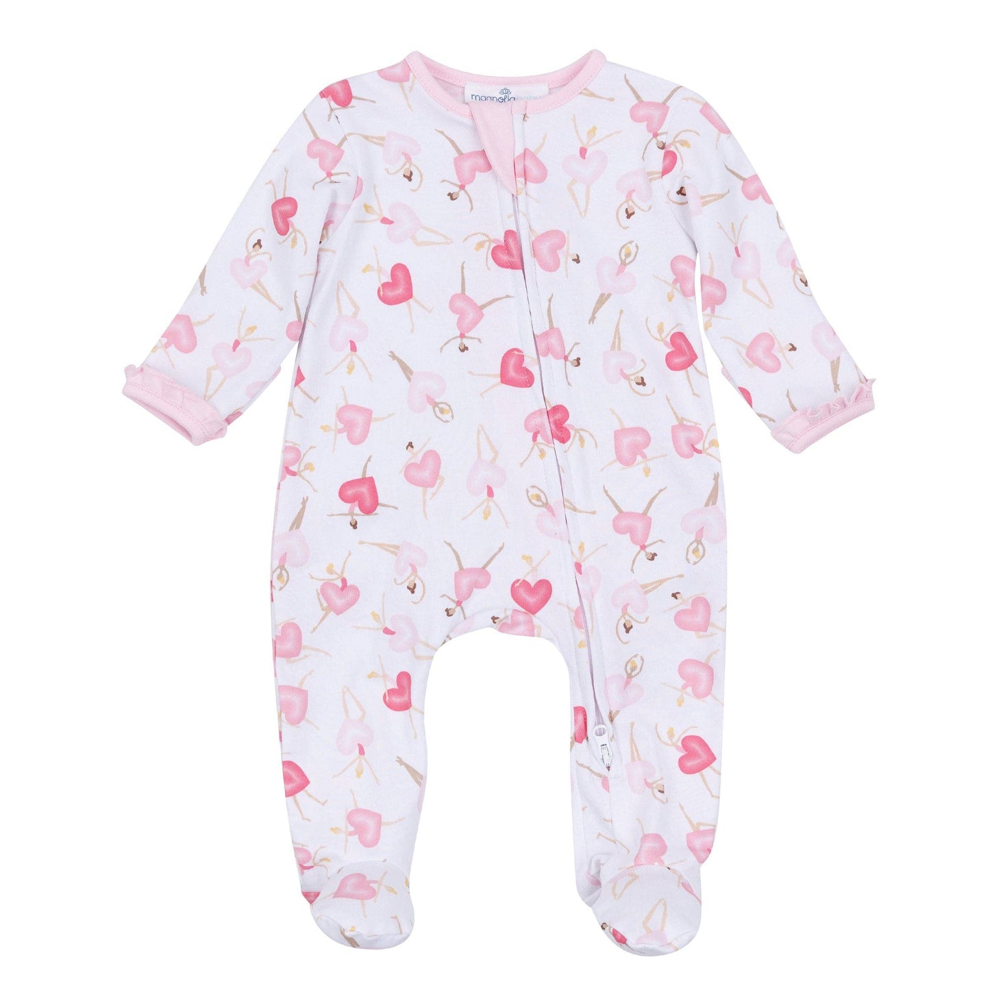 Dancing Hearts Ruffle Pima Zip Footie