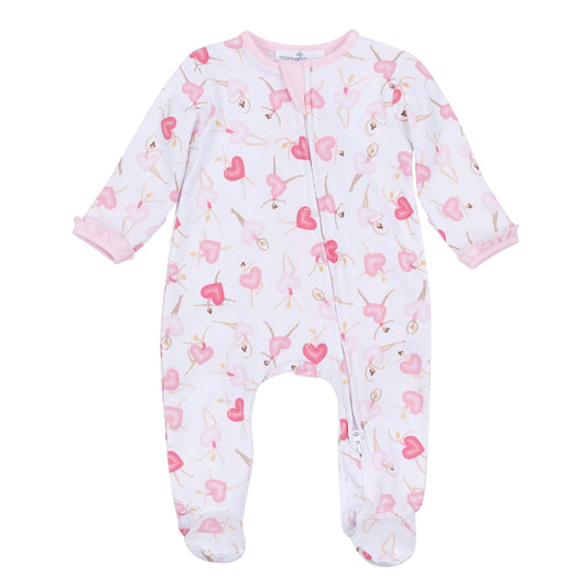 Dancing Hearts Ruffle Pima Zip Footie