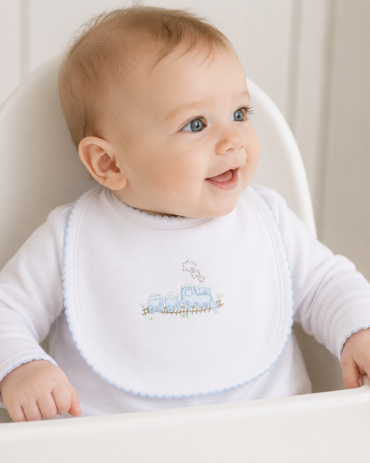 Choo Choo Train Embroidered Pima Bib