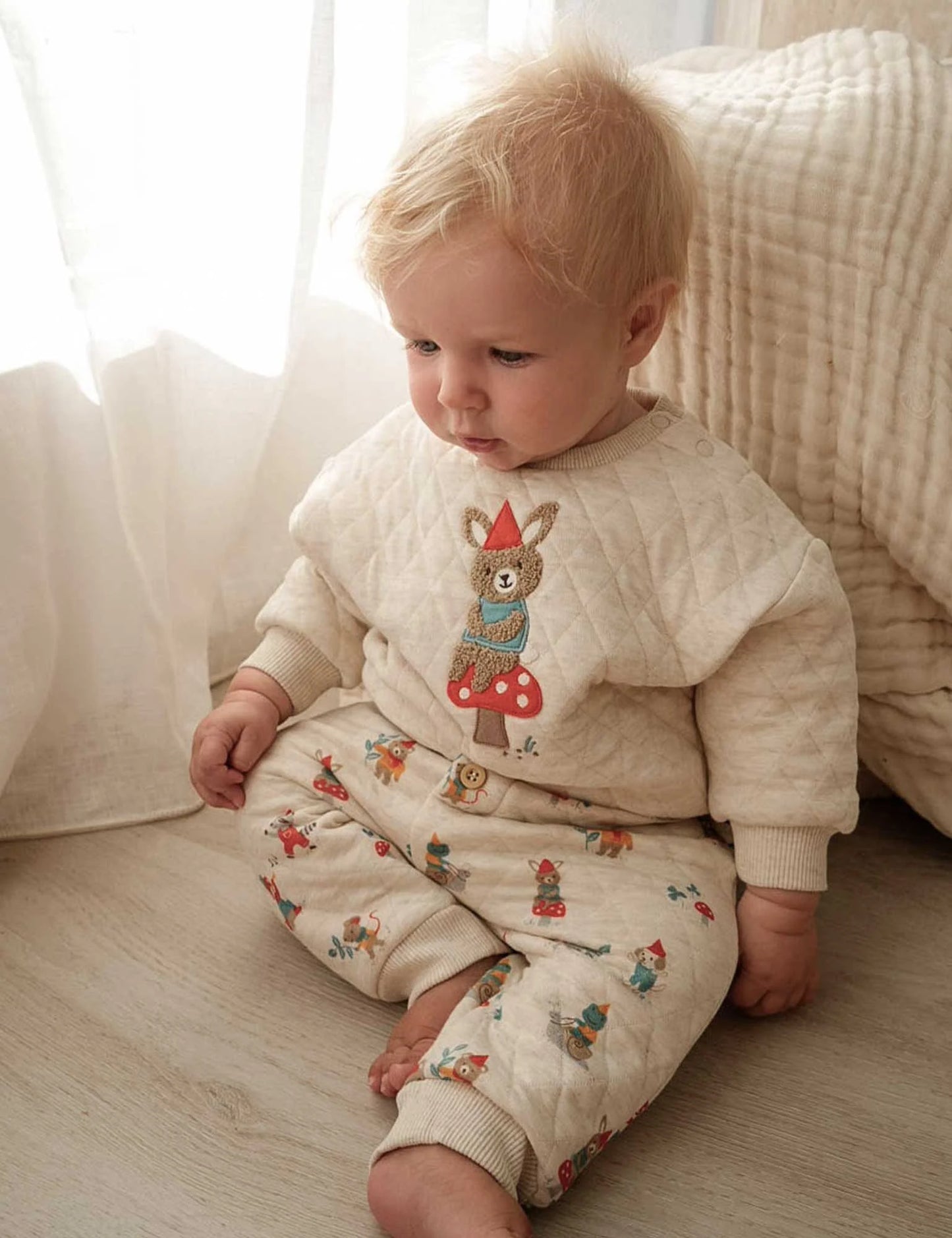 Organic Applique Gnome Quilted Sweatshirt/Pant Set