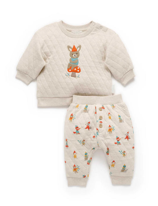 Organic Applique Gnome Quilted Sweatshirt/Pant Set