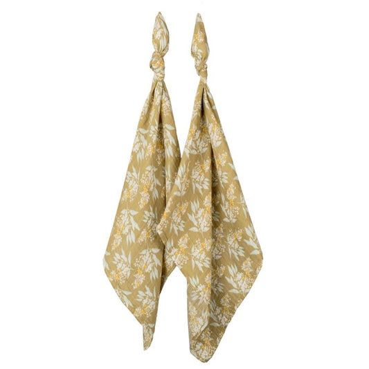 Gold Floral Organic Muslin Two-Piece Burp Cloth Set