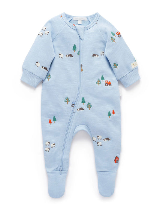Organic Herding Sheep Embroidered Fleece Footie