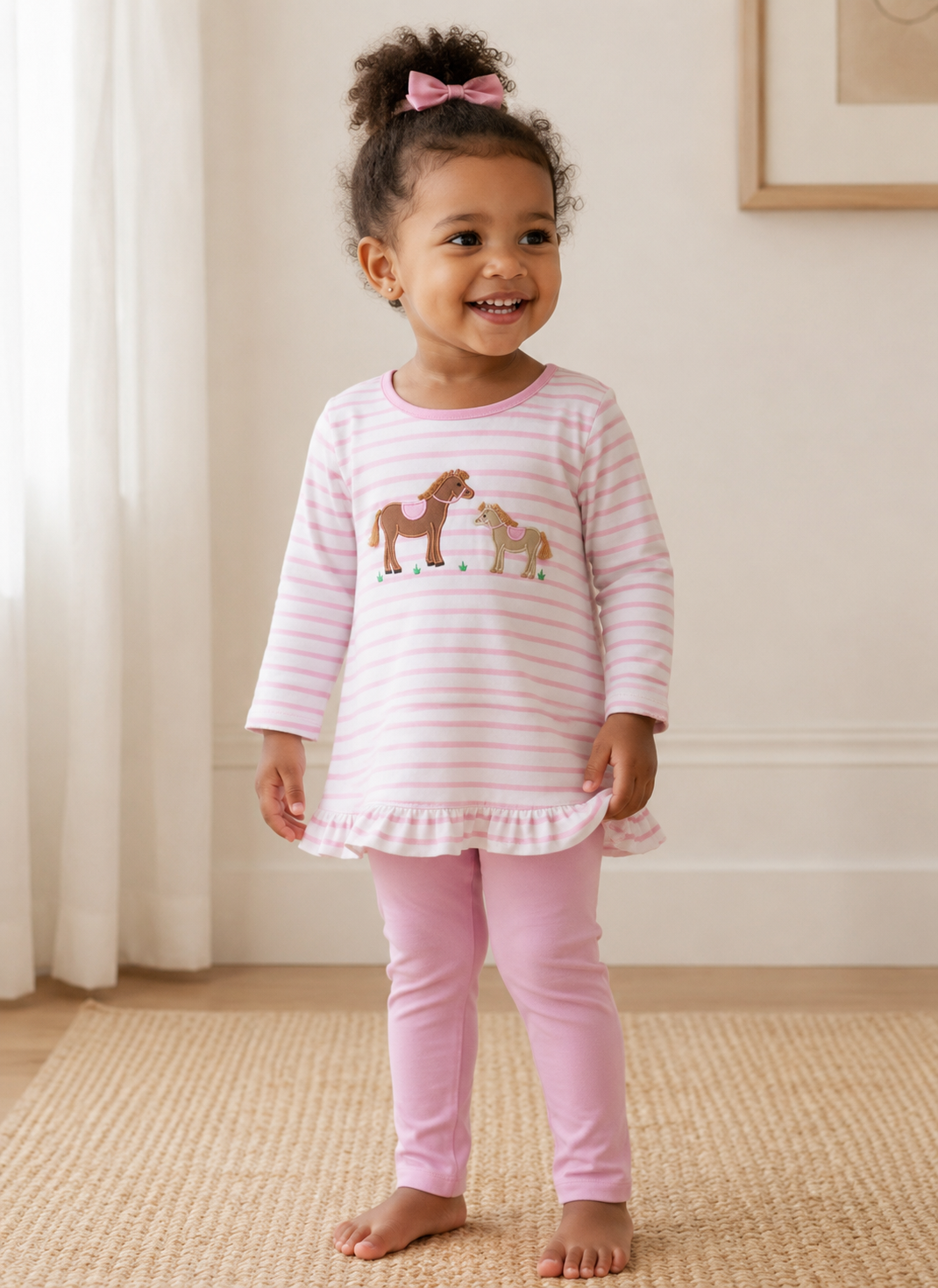 Embroidered Horse Pima Shirt + Leggings Set
