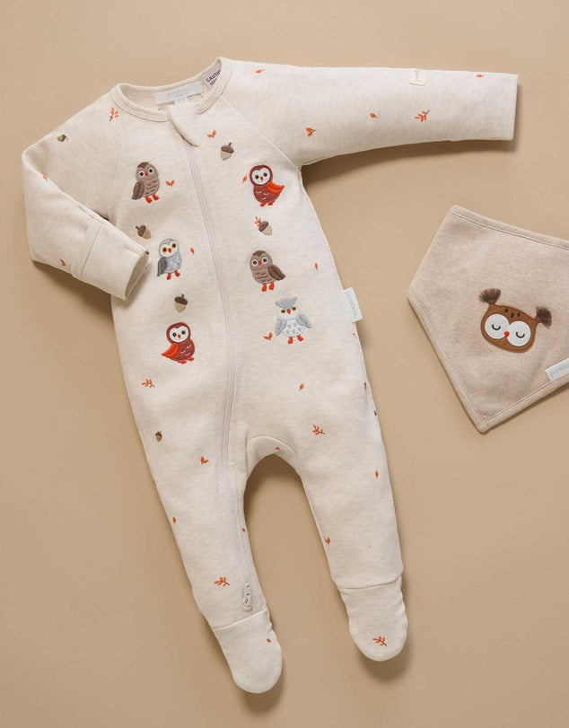 Organic Zip Applique Oak Leaf Footie Set