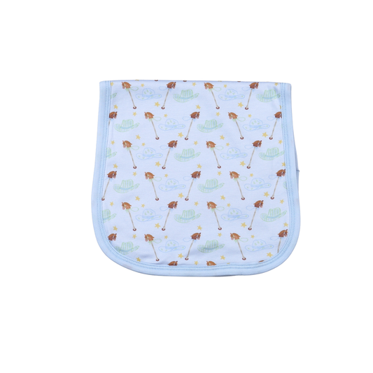 Blue Hobbie Horse Pima Burp Pad