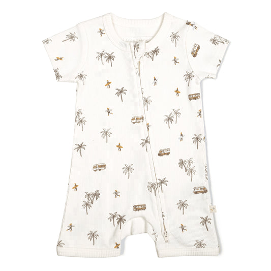 Organic Short Zip Romper - Malibu