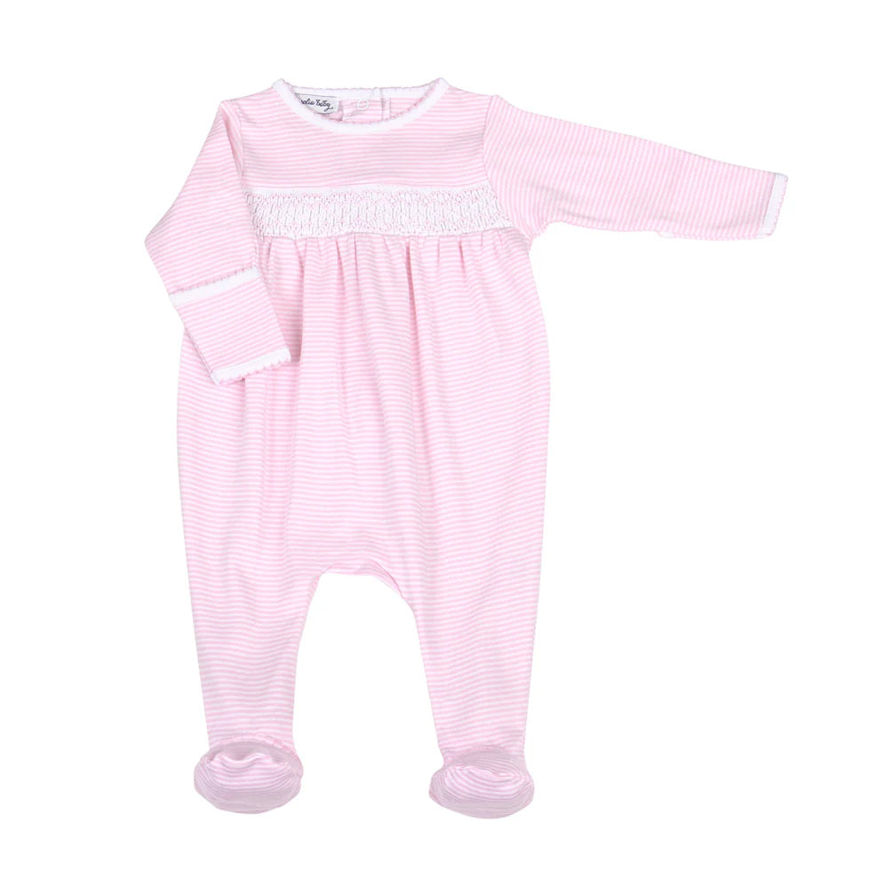 Mini Stripes Smocked Pima Footie- Pink