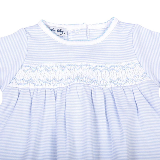 Mini Stripes Smocked Pima Gown- Light Blue