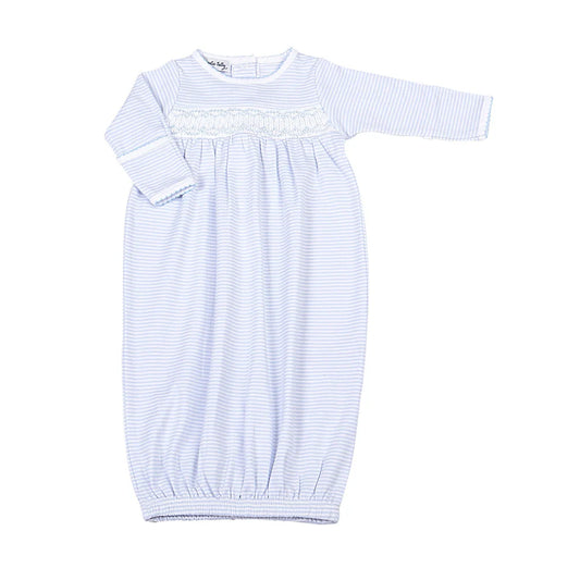 Mini Stripes Smocked Pima Gown- Light Blue