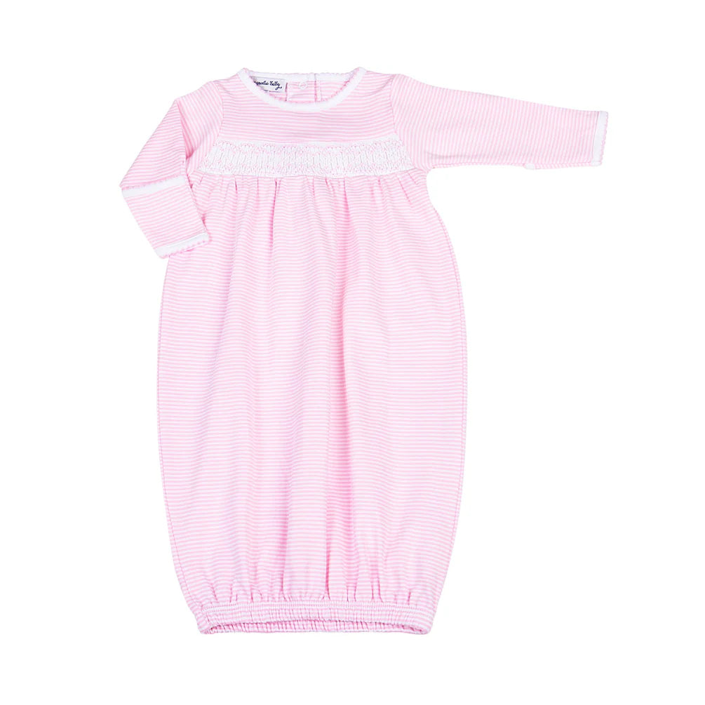 Mini Stripes Smocked Pima Gown- Pink