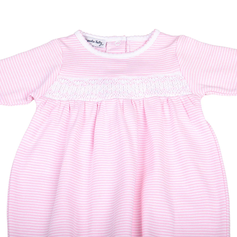 Mini Stripes Smocked Pima Gown- Pink