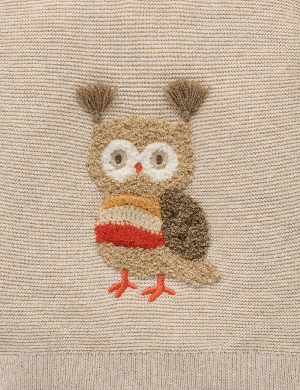 Organic Oatmeal Melange Applique Owl Sweater