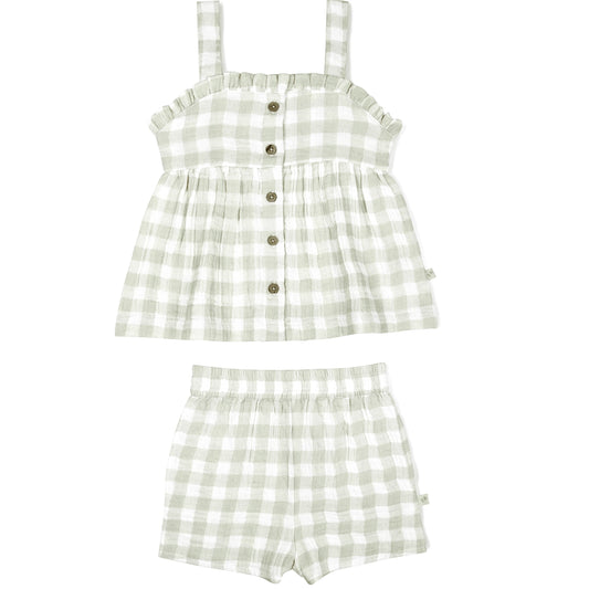 Organic Gingham Peplum Shirt & Shorts Set