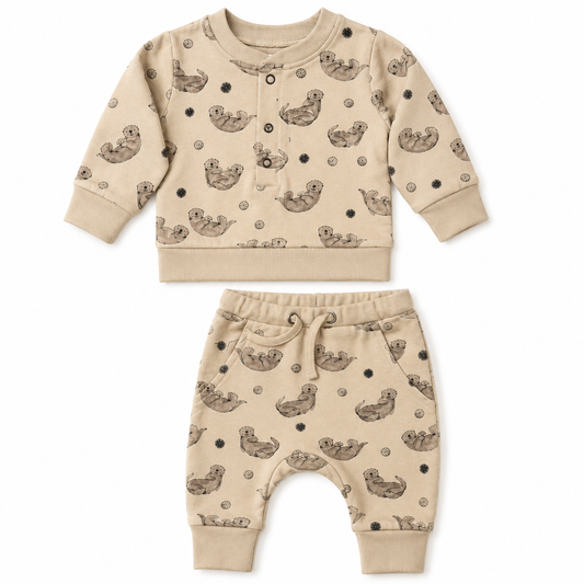 Organic Henley Sea Otter Sweatshirt + Jogger Set