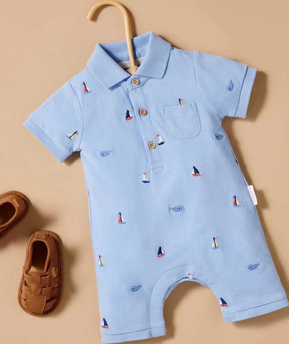 Organic Embroidered Polo Romper