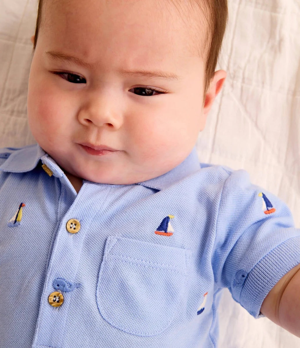 Organic Embroidered Polo Romper