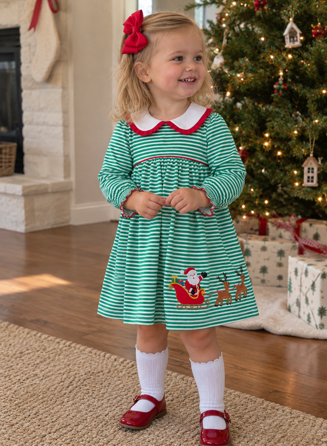Santa's Sleigh Girl Pima Dress