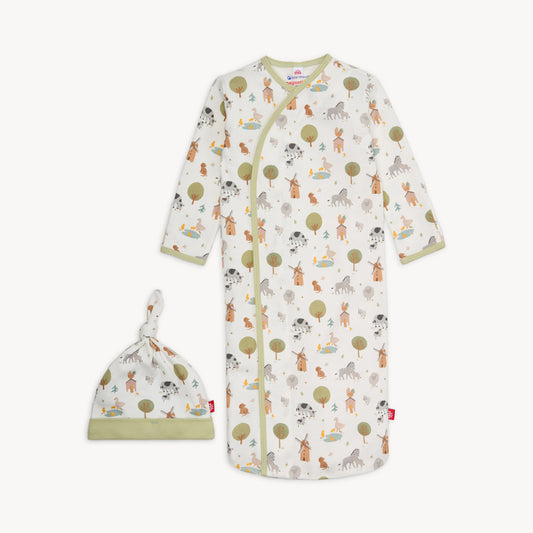 Funny Farm Organic Magnetic Gown + Hat Set