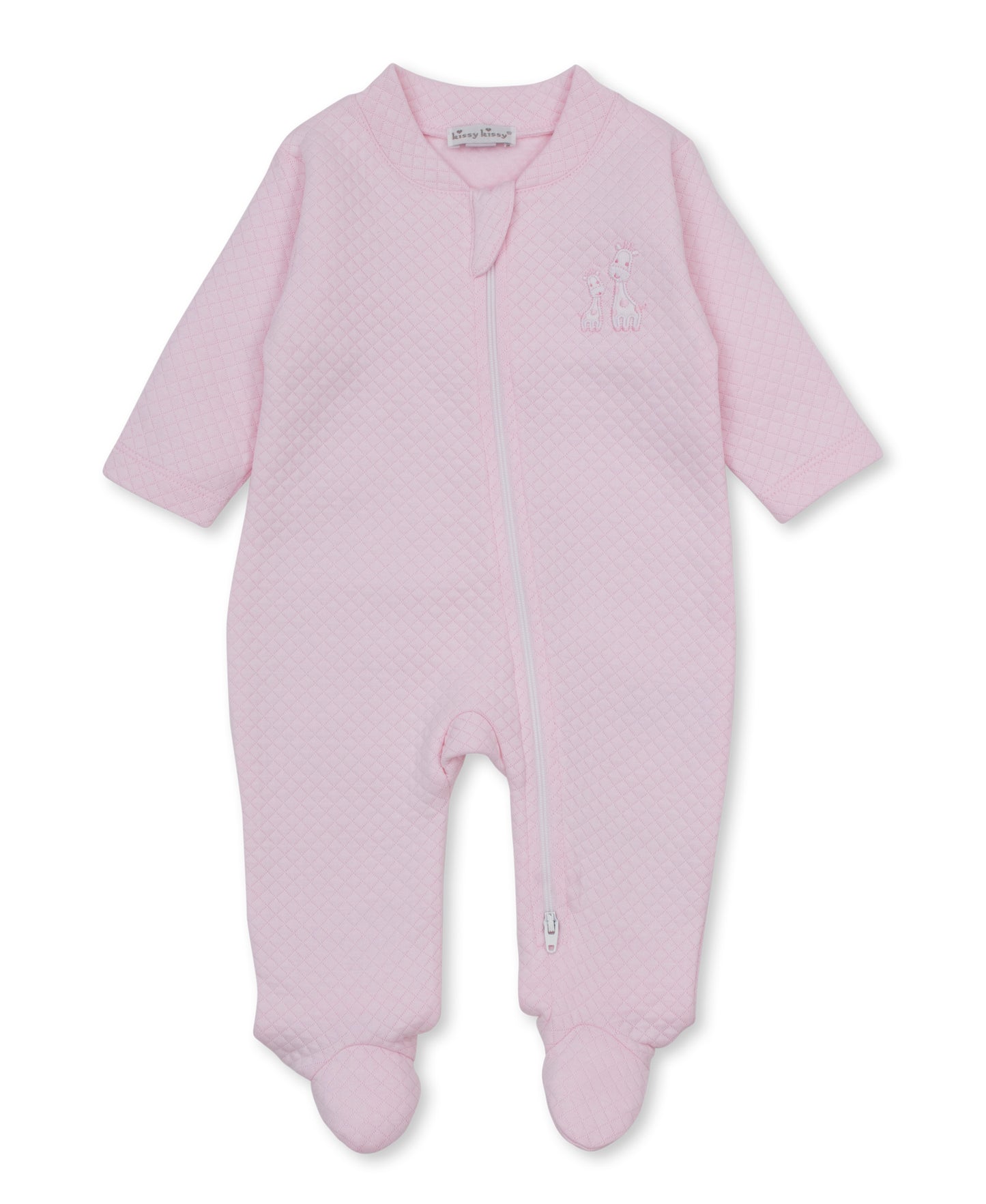 Giraffe Laughs Pink Jacquard Zip Pima Footie