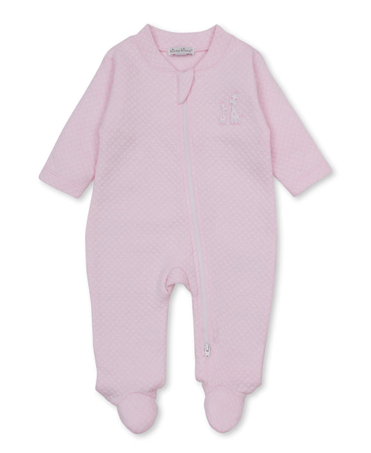 Giraffe Laughs Pink Jacquard Zip Pima Footie