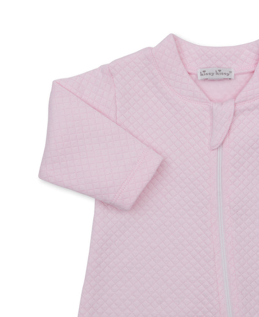 Giraffe Laughs Pink Jacquard Zip Pima Footie
