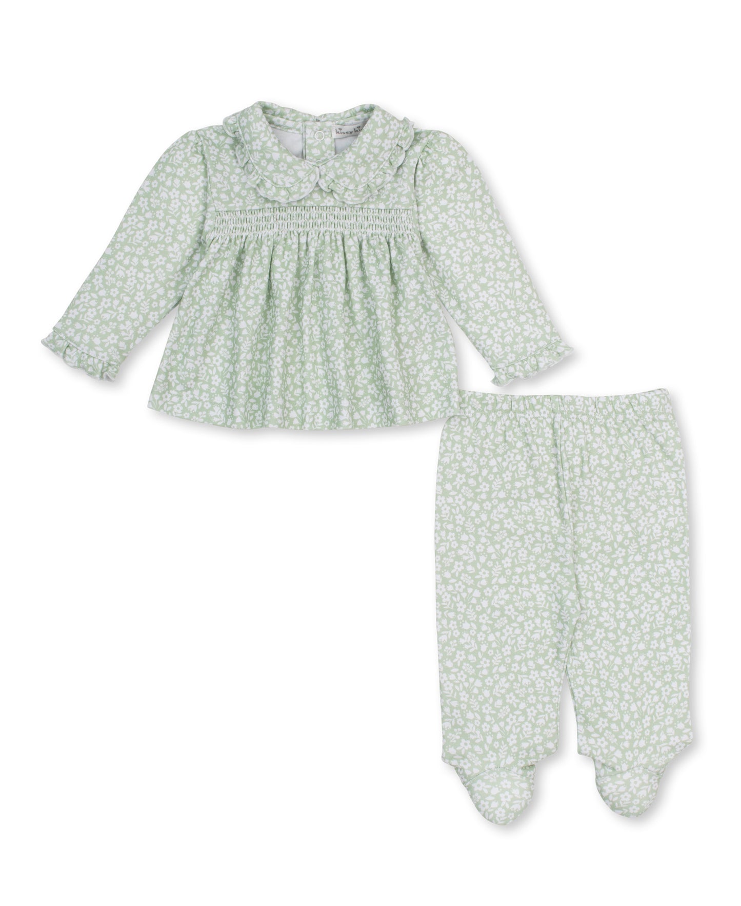 Autumn Meadows Smocked Pima Top + Footed Pants Set