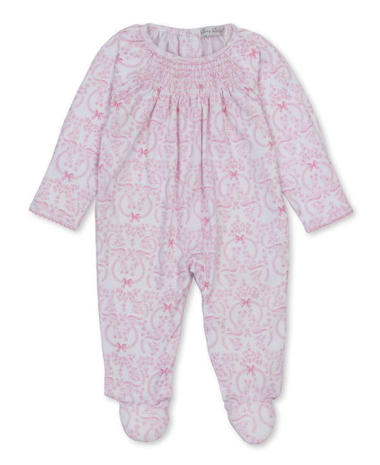 Delicate Pink Blooming Bows Smocked Pima Footie