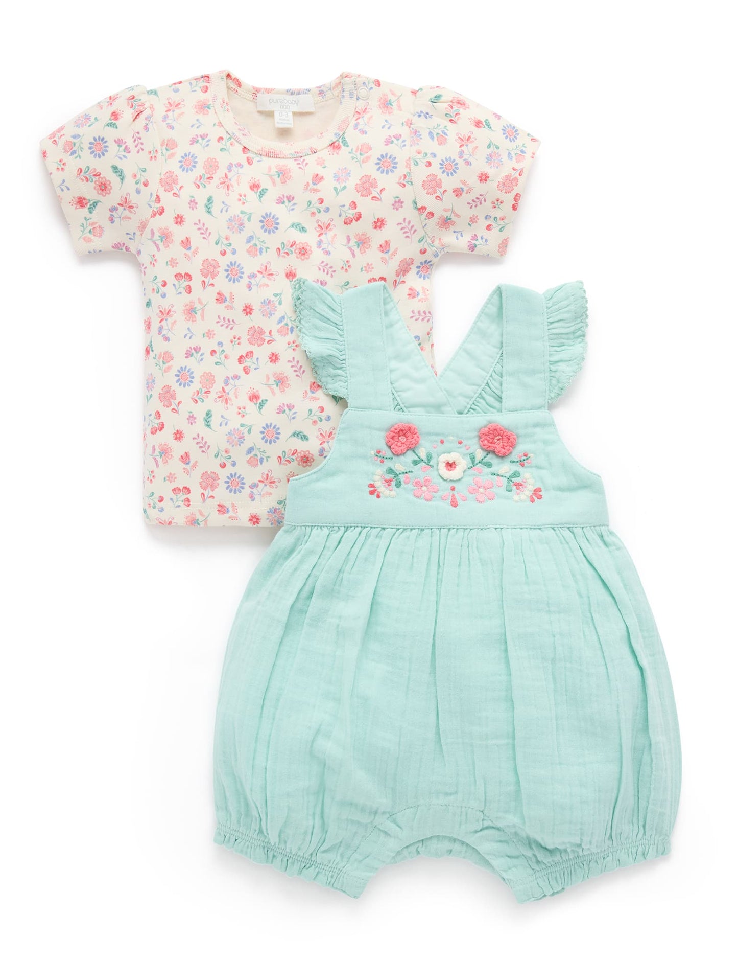 Organic Muslin Embroidered Shirt & Overall Set