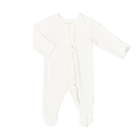 Modal Ruffle Zip Footie- Cream