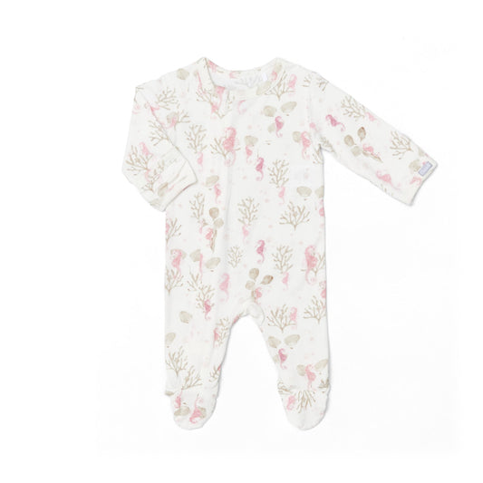 Seahorse on Cream Modal Zip Footie