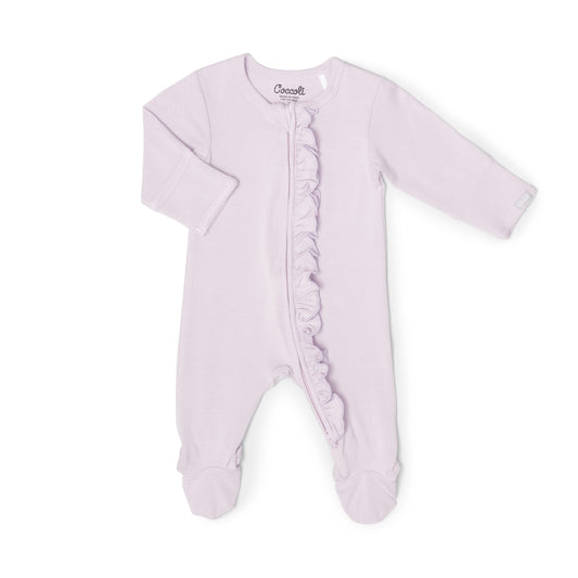 Modal Ruffle Zip Footie- Lavender Fog