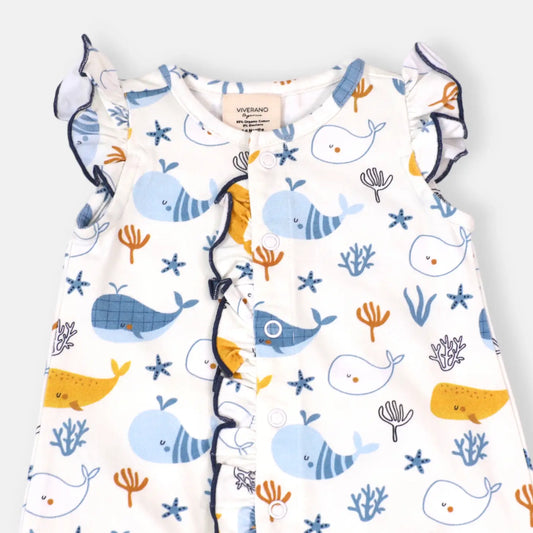 Ocean Whales Ruffle Romper