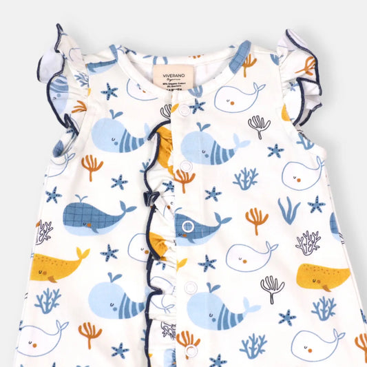 Ocean Whales Ruffle Romper