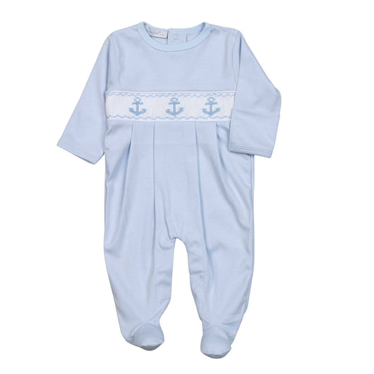 Blue Anchor Hand Smocked Footie