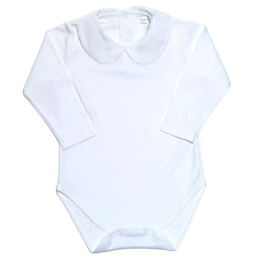 White Pima Long Sleeve Round Collar Bodysuit