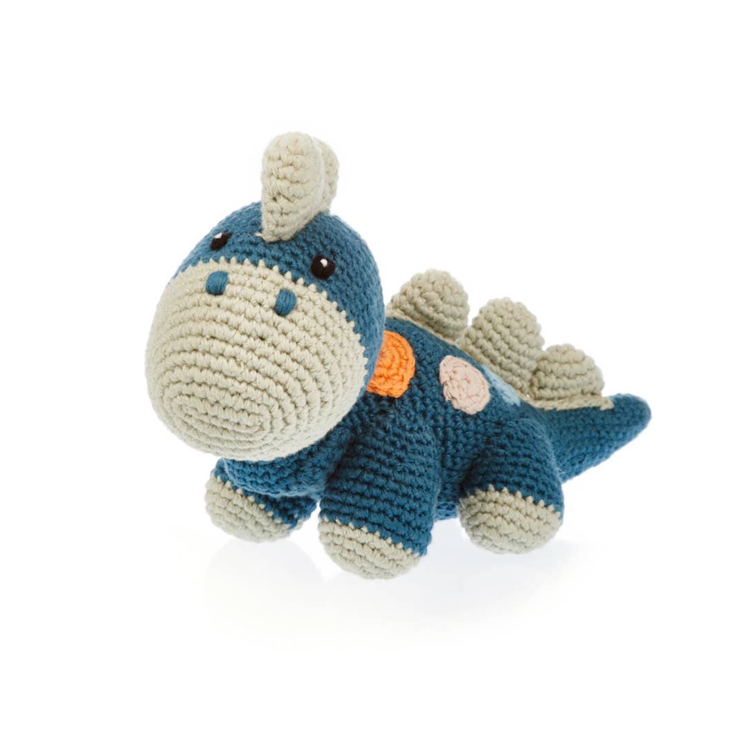 Knitted Blue Dino Rattle