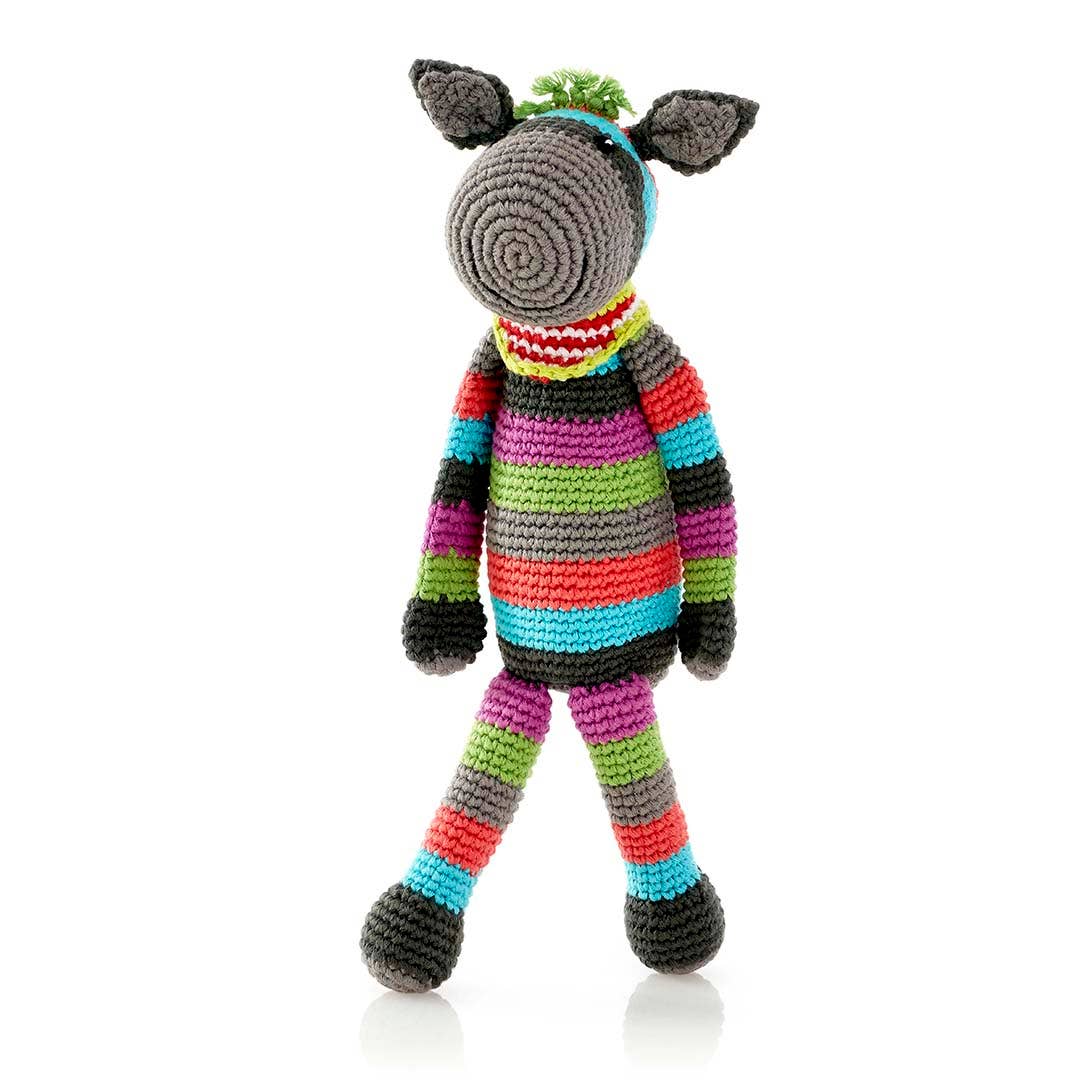 Knitted Stripey Donkey Rattle