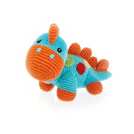 Knitted Turquoise Dino Rattle