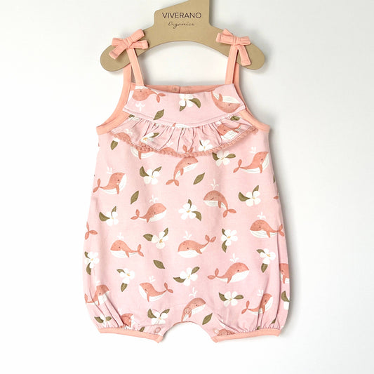 Organic Gardenia Whale Pom-Pom Romper