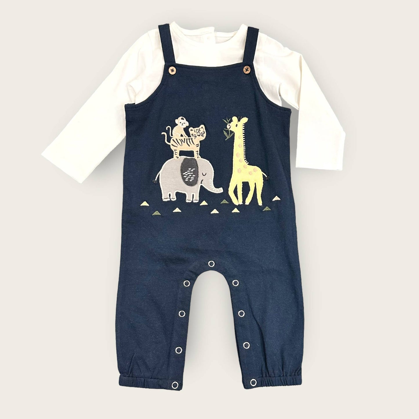 Organic Safari Embroidered Overalls Set